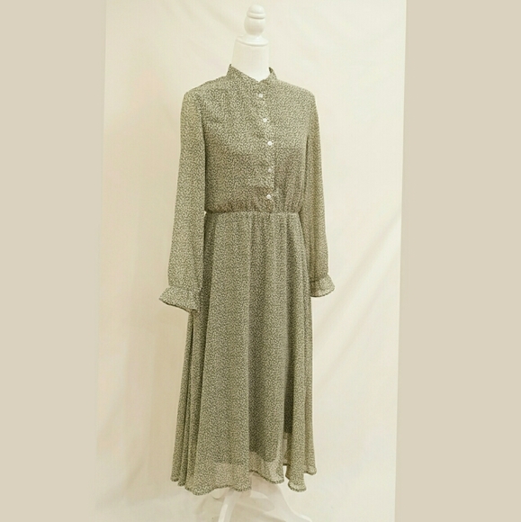 🆕Green Leopard High-low Midi Dress Button Down - Picture 2 of 9